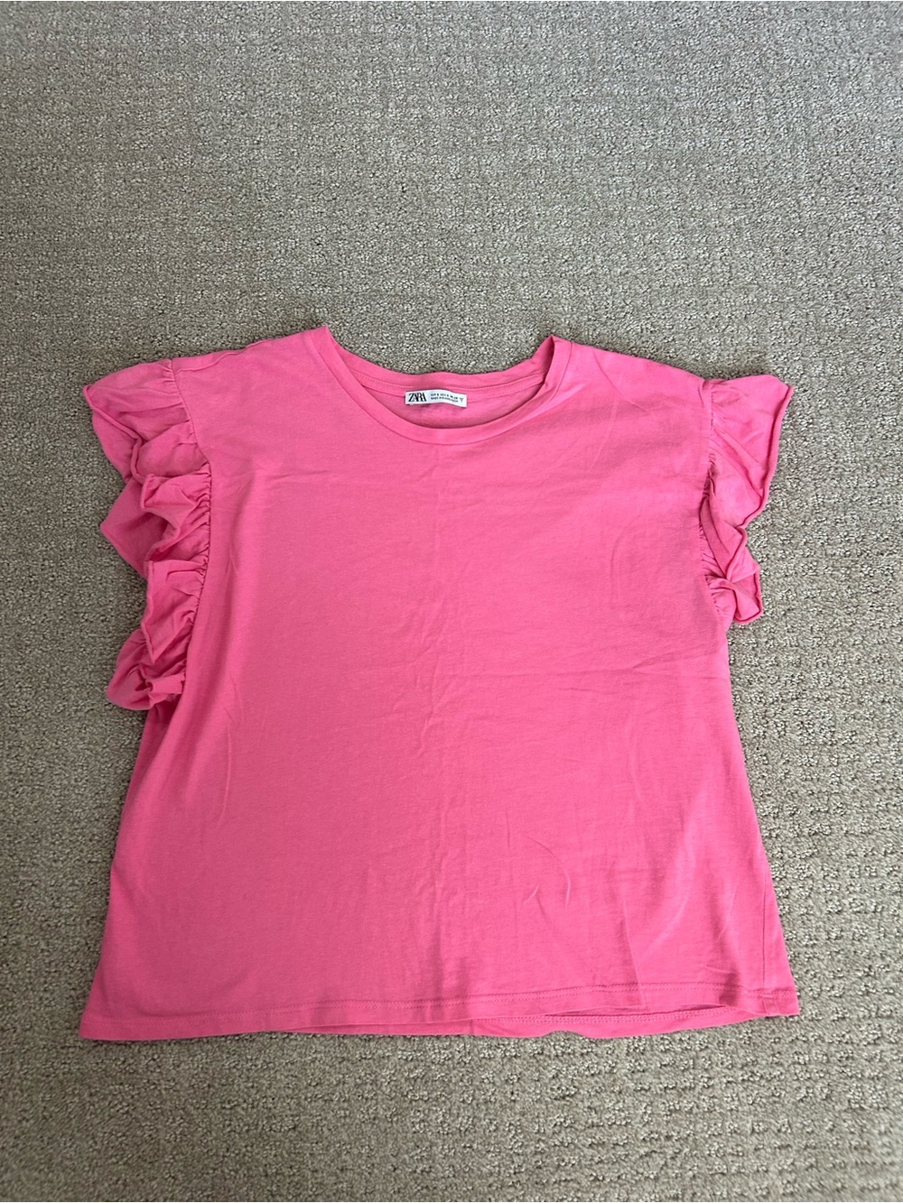 Zara Women’s Hot Pink Ruffle Sleeve Tee Size S